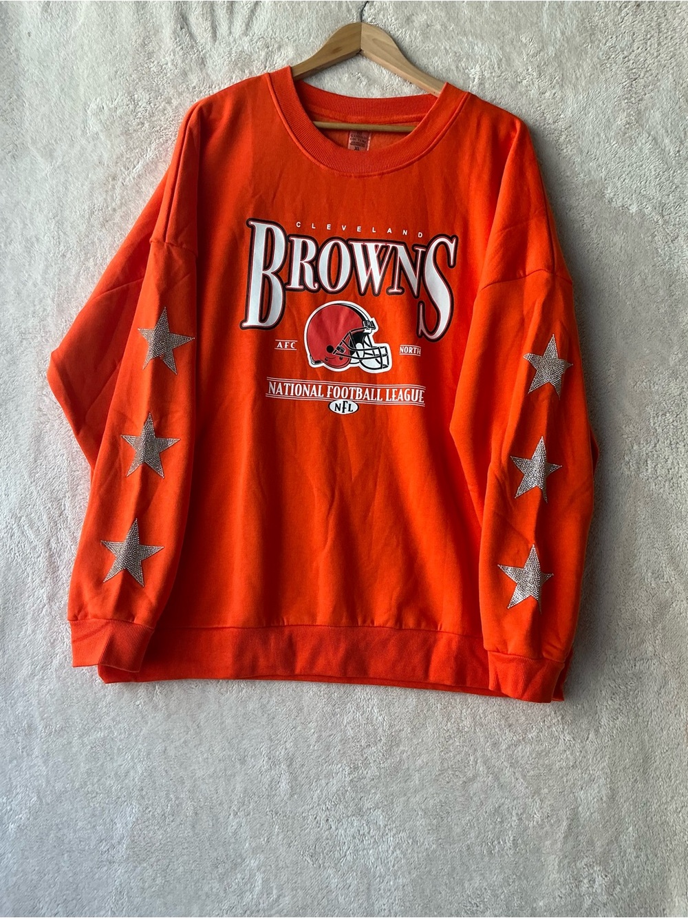NFL Cleveland Browns Orange Crewneck Sweatshirt with Star Sleeve Accents